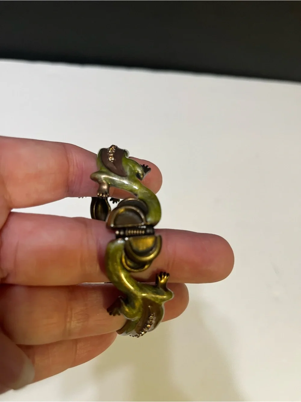 Chico's Green and Brown Lizard Bracelet with Gold Accents